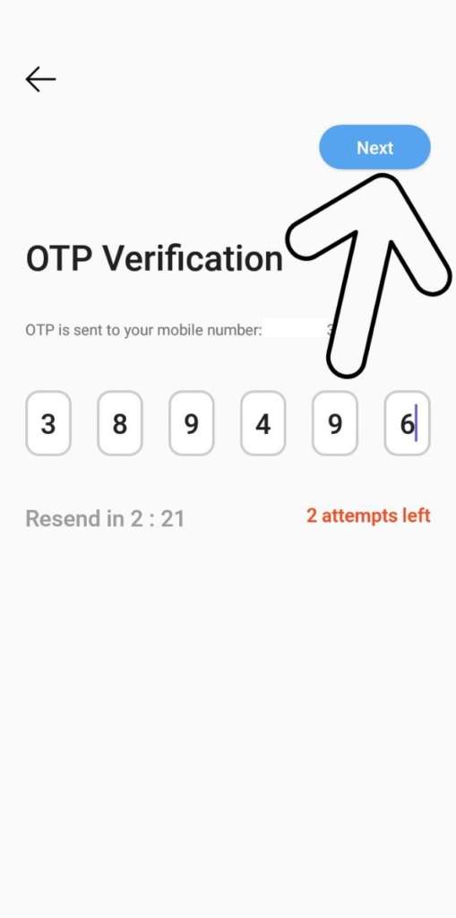Enter OTP Click on the Next